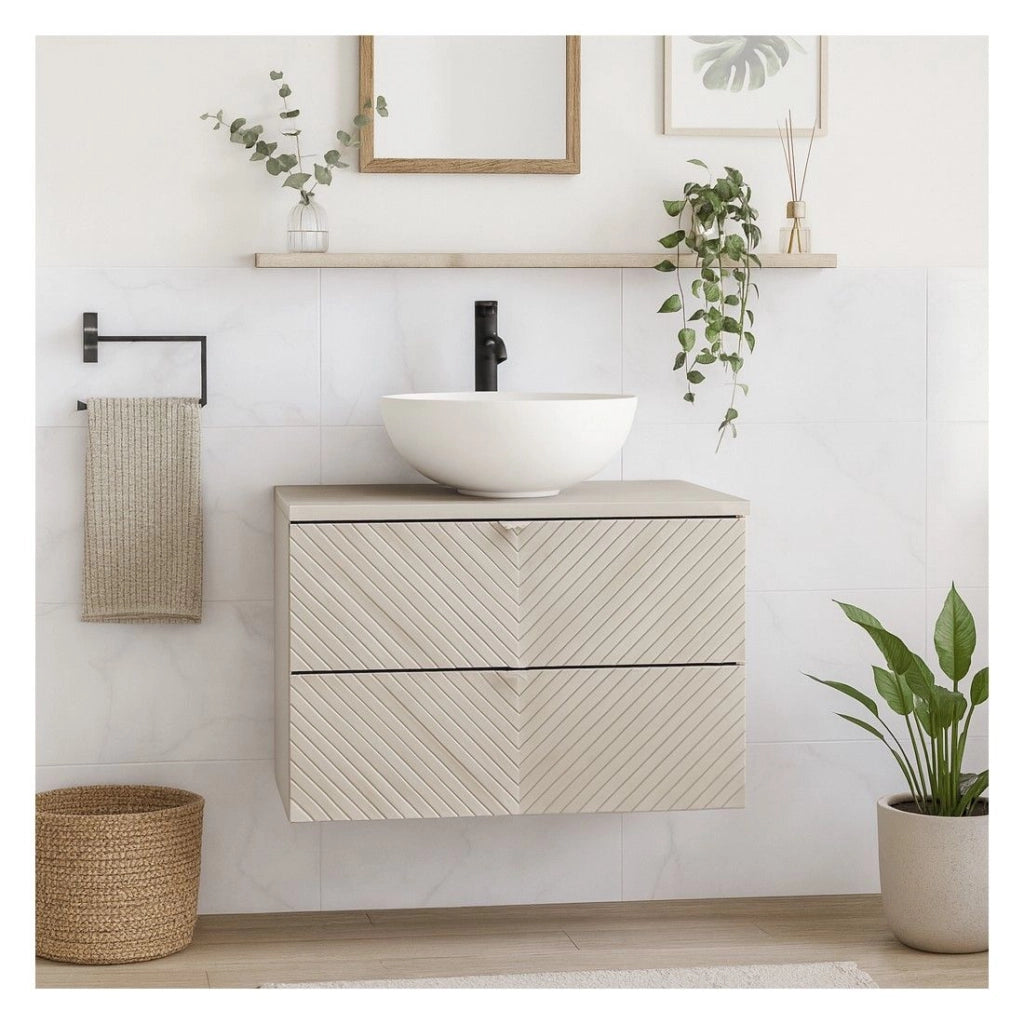 Set da bagno AOKI: mobile sottolavabo con cassetti 80cm + piano lavabo beige