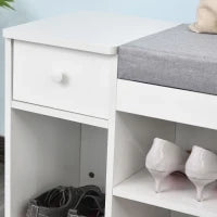 Panca Scarpiera con Cuscino, Cassetto e 3 Vani Aperti in Legno, 81x31.5x49cm, Bianco