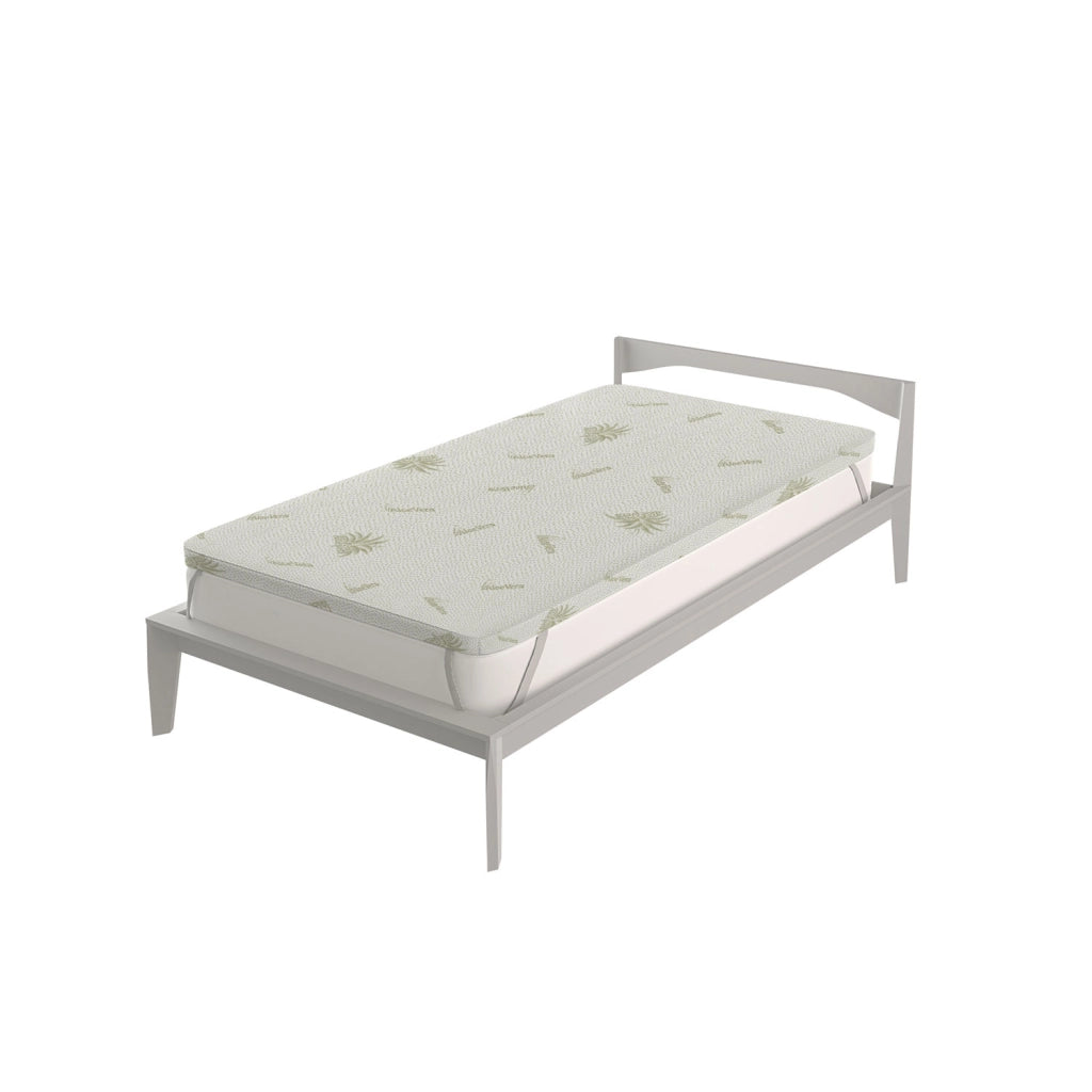 Topper 1 Piazza e Mezza 120x190 cm Memory Sfoderabile Fodera Aloe con Elastici in Poliestere Bianco