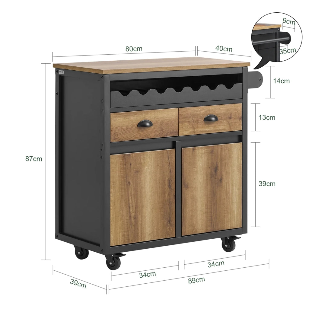 Carrello Cucina Con Ruote Credenza Cucina Mobile Cucina Nero 89x40x87cm FKW122-SCH