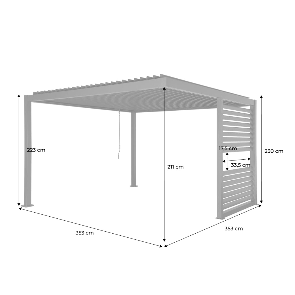 Pergola bioclimatica 3,5x3,5m in alluminio con lamelle orientabili +