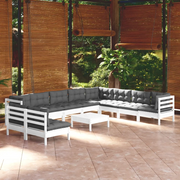 Set Divani da Giardino 11 pz con Cuscini Bianchi Legno di Pinocod mxl 73529