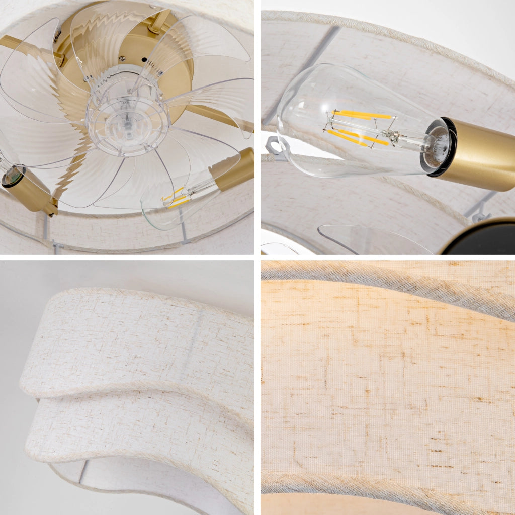 Ventilatore da soffitto con luce; controllo tramite app e telecomando; 6 velocità; oro e bianco