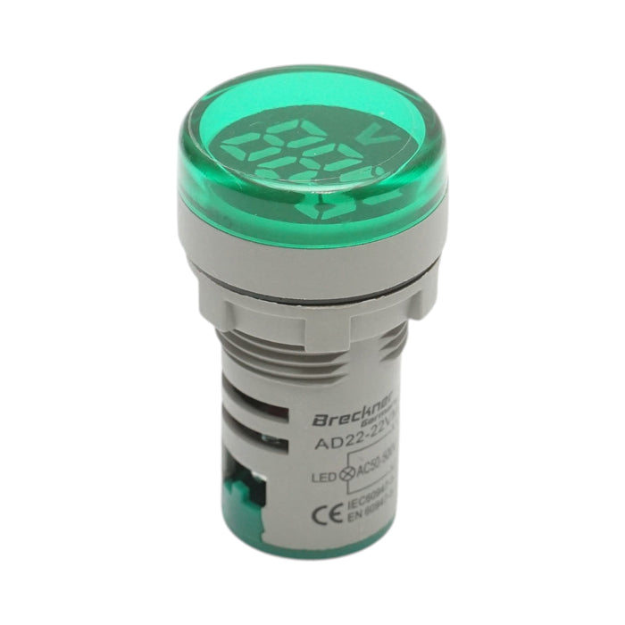 Indicatore digitale amperometro a LED verde 50-500V AC Ø 22mm Breckner Germany