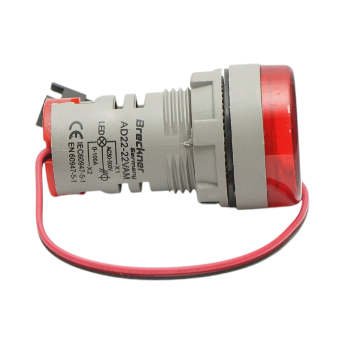 Indicatore digitale amperometro e voltmetro LED rosso 0-100A/50-500V AC Ø 22mm Breckner Germany