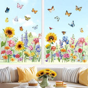 Decorazione per finestra con immagini di fiori di campo e farfalle per finestra in vetro