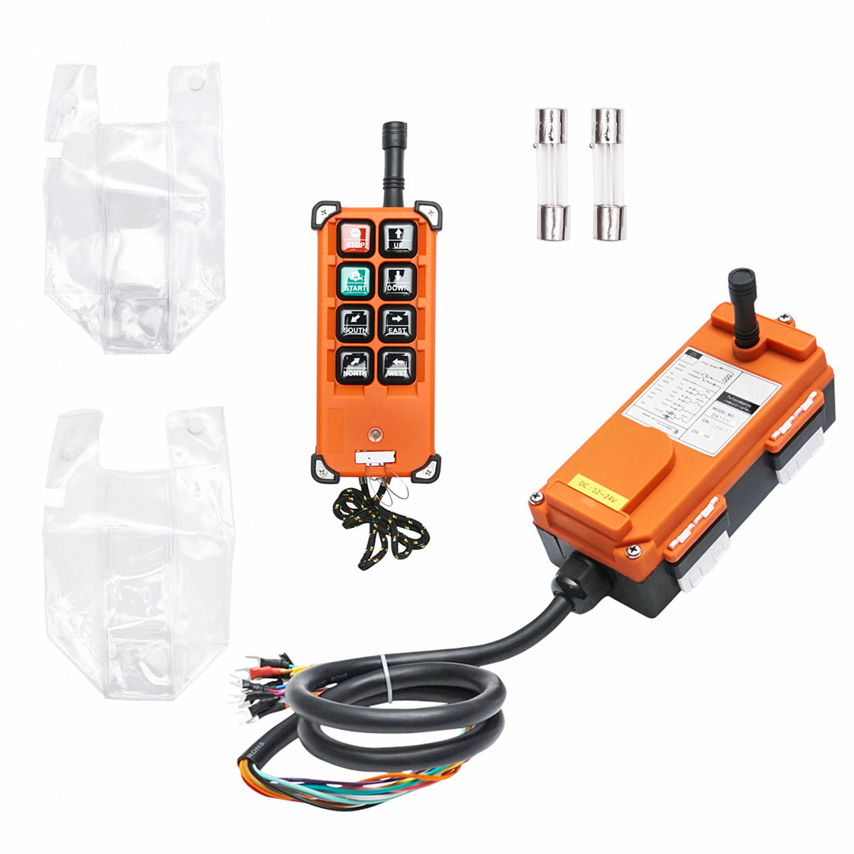 Telecomando wireless per verricello di trattore forestale, 8 pulsanti, compatibile con impianti a 12V/24V.