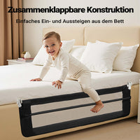 Sponda letto bambini 150x42 cm, pieghevole, metallo e nylon, Barriera anticaduta
