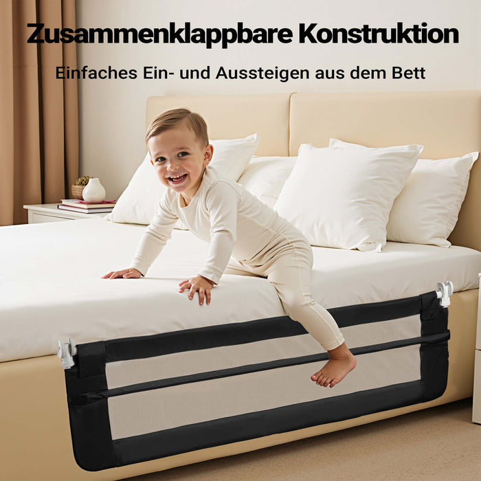 Sponda letto bambini 150x42 cm, pieghevole, metallo e nylon, Barriera anticaduta
