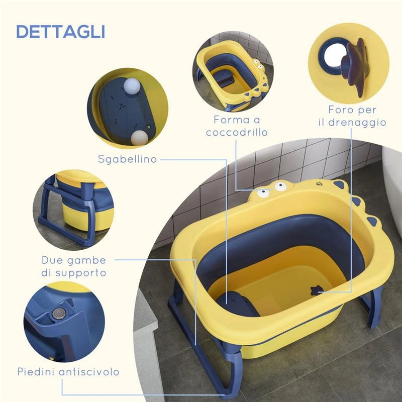 VASCA BAGNETTO PIEGHEVOLE 0-6 ANN IN PLASTICA ANTISCIVOLO 75X55X43CM