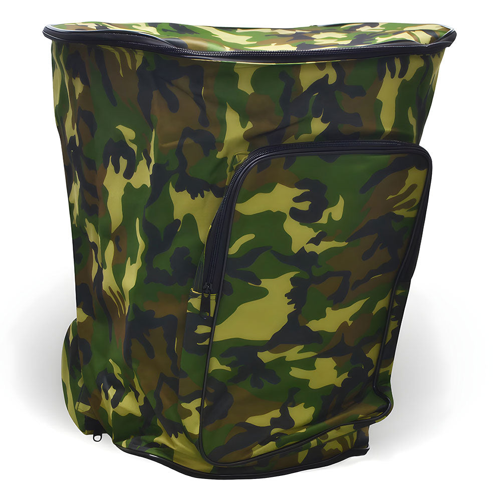 Zaino portafunghi verde mimetico con cesta Gerla in vimini per raccolta castagne