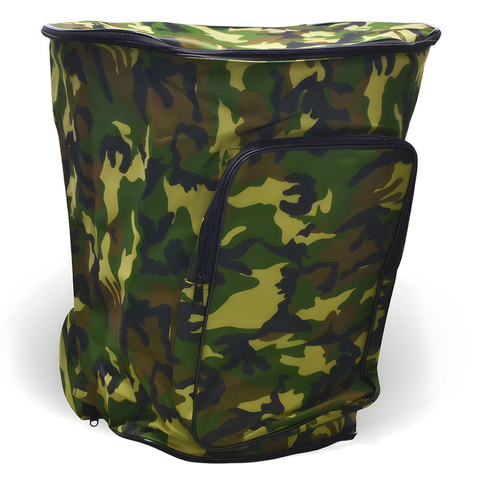 Zaino portafunghi verde mimetico con cesta Gerla in vimini per raccolta castagne