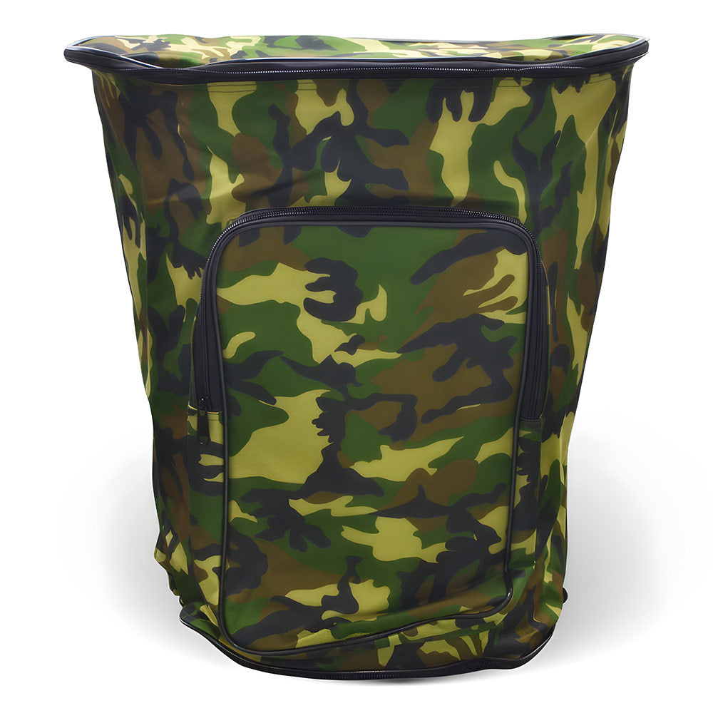 Zaino portafunghi verde mimetico con cesta Gerla in vimini per raccolta castagne