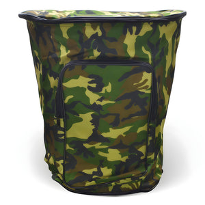 Zaino portafunghi verde mimetico con cesta Gerla in vimini per raccolta castagne