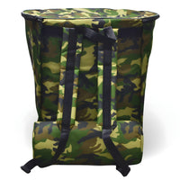 Zaino portafunghi verde mimetico con cesta Gerla in vimini per raccolta castagne