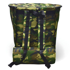 Zaino portafunghi verde mimetico con cesta Gerla in vimini per raccolta castagne