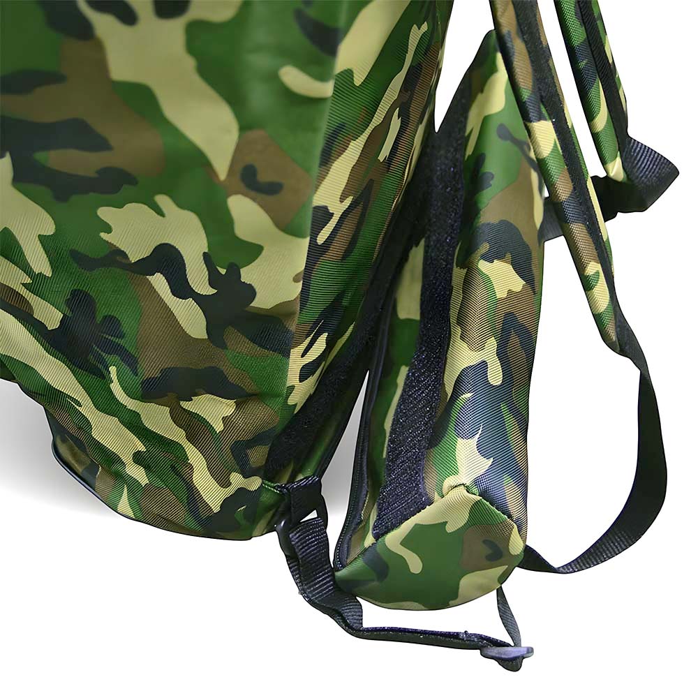 Zaino portafunghi verde mimetico con cesta Gerla in vimini per raccolta castagne