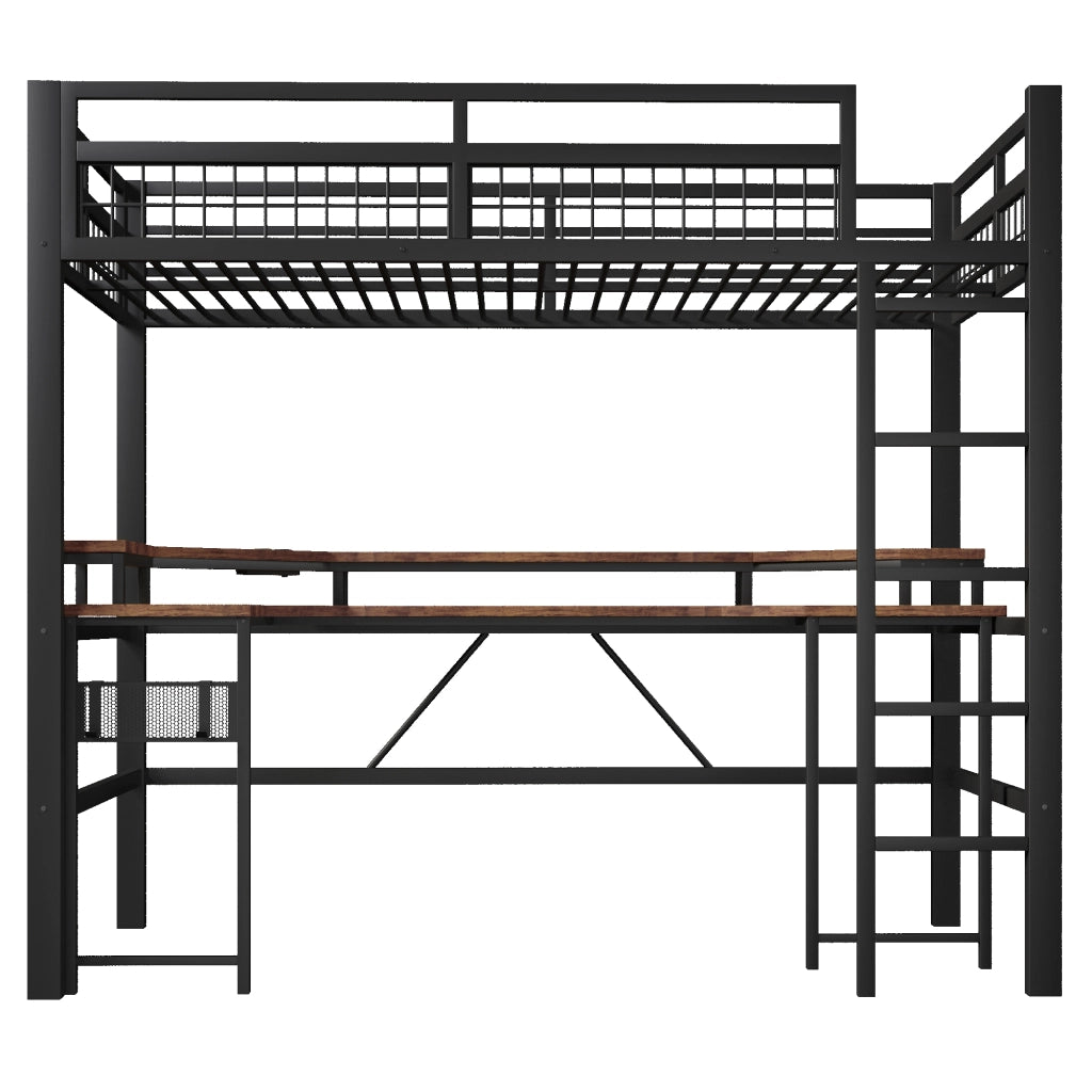 Hochbett 90x200 cm con scrivania, LED RGB, prese USB e Type-C, parete forata, nero