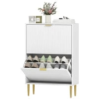 Scarpiera Slim per 12 Paia di Scarpe con 2 Cassetti a Ribalta e Ripiani Regolabili, 60x24x91.5 cm, Bianco