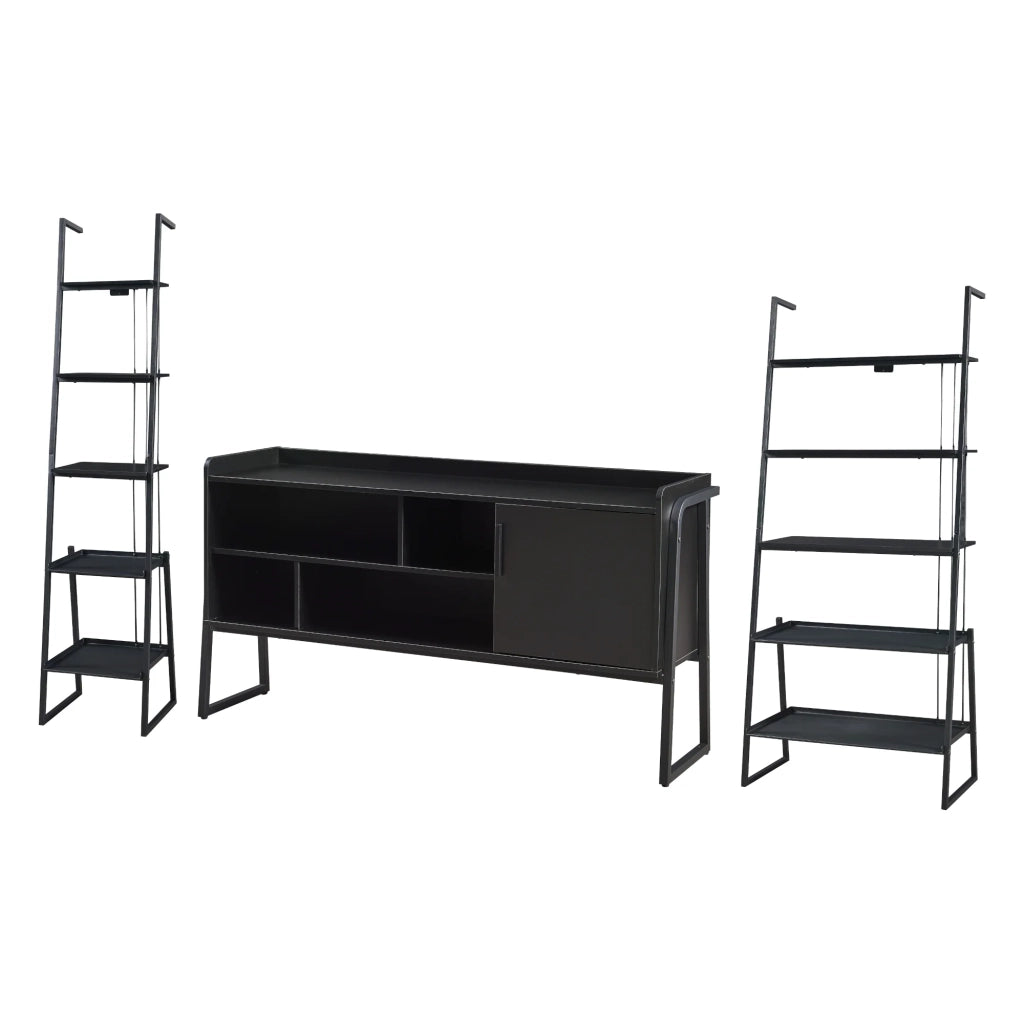 Set di 3 mobili con porta TV e 2 ripiani a scala nero 03_0009388