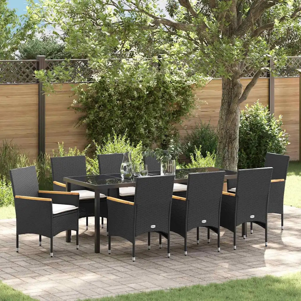Set da Pranzo per Giardino con cuscino 9 pcs Nero polyrattan 3379848