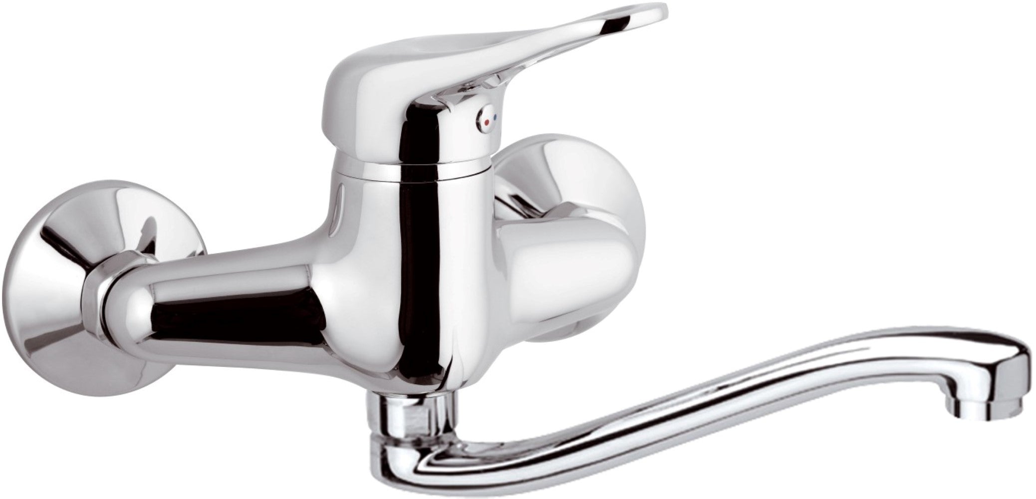 Rubinetto per lavello cucina a parete con bocca girevole, serie kiss