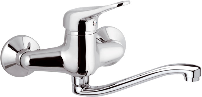 Rubinetto per lavello cucina a parete con bocca girevole, serie kiss