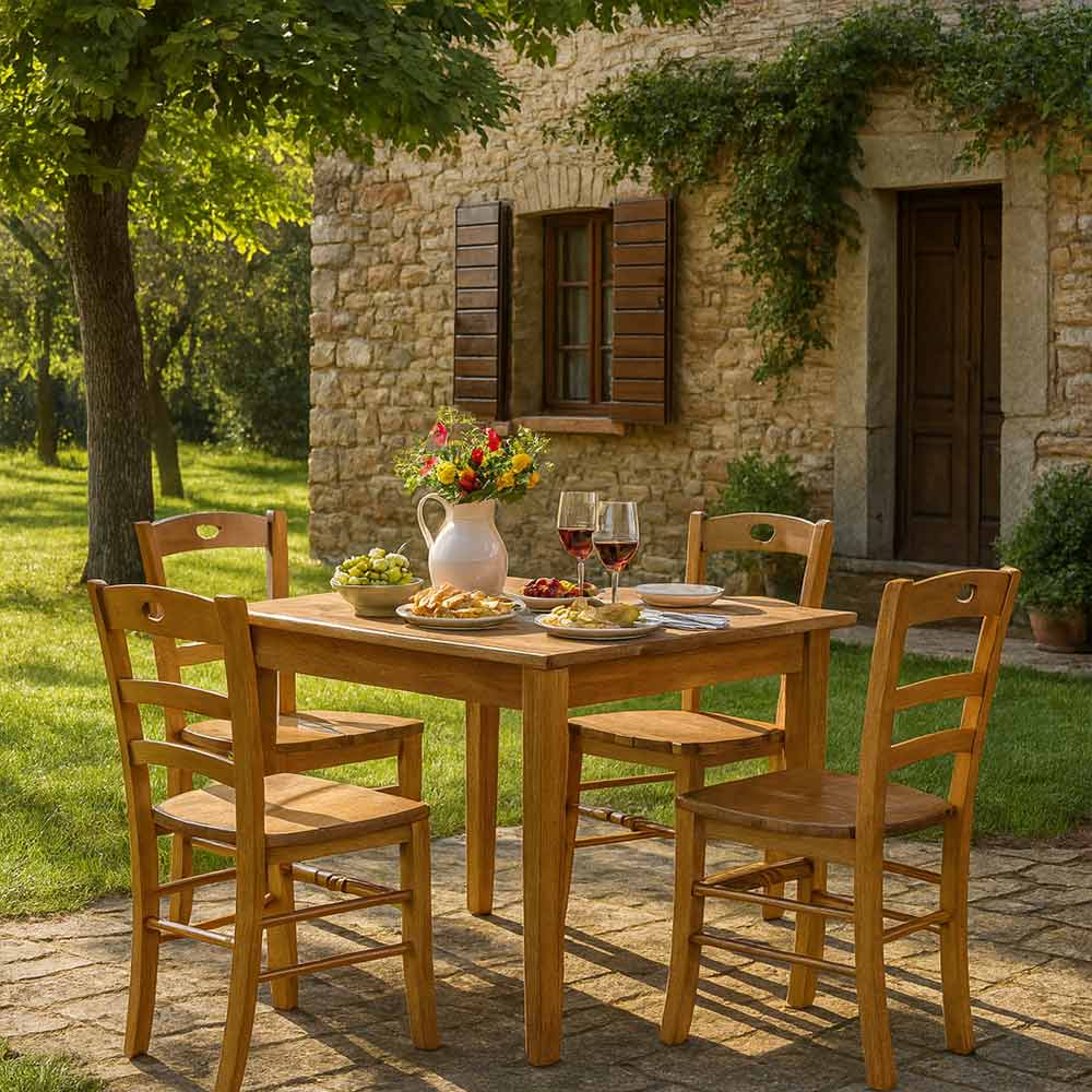 Sedia da sala da pranzo Loris in legno noce chiaro con seduta in massello