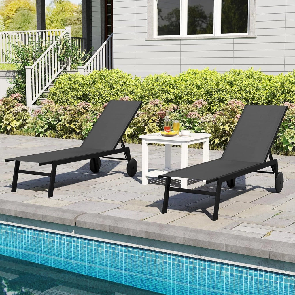 Lettino Prendisole da Giardino, Sdraio da Patio con Schienale Regolabile a 6 Posizioni, Tessuto Traspirante, 2 Ruote, per Piscina, Terrazza e Giardino, Portata 150 kg (Grigio,1)