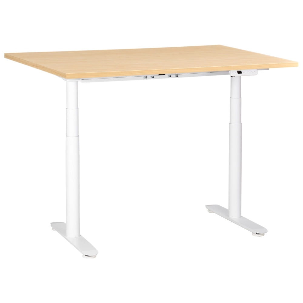 Scrivania regolabile in altezza elettricamente bianco 120 x 60 cm bianco e marrone chiaro in acciaio verniciato a polvere