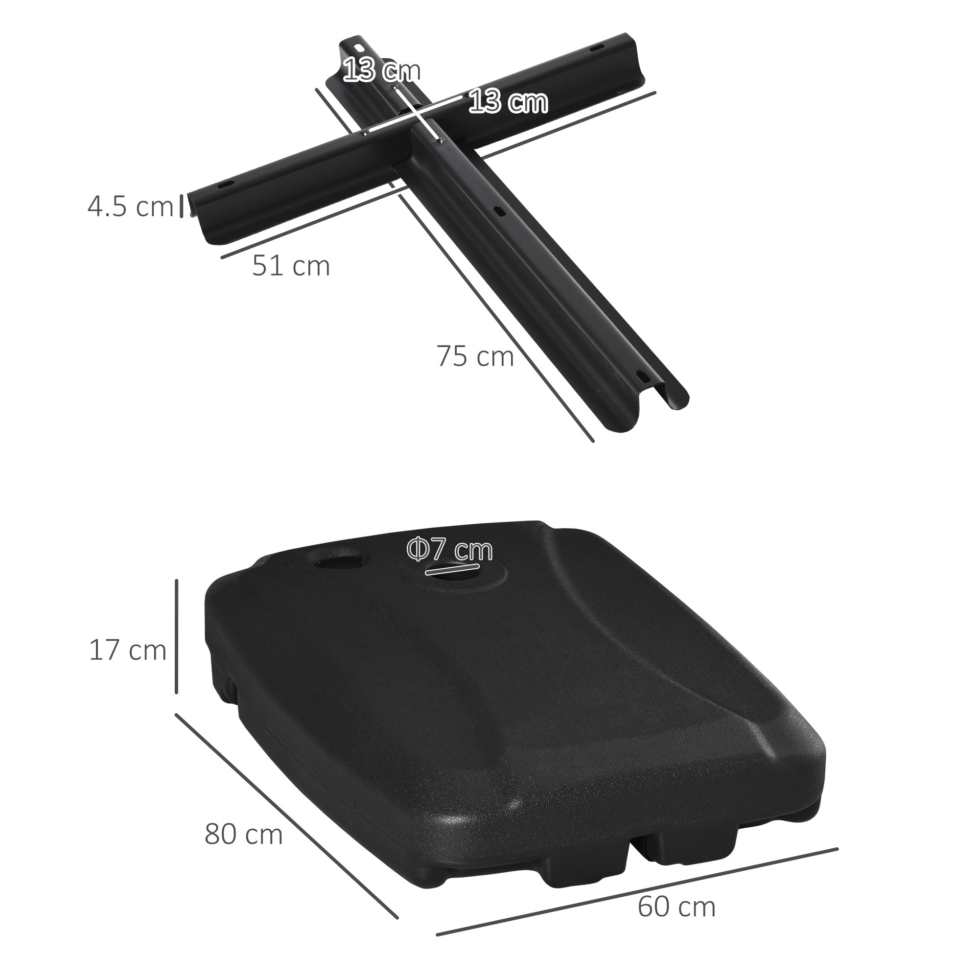 Base per Ombrellone 80x60x17 cm Riempibile fino a 75 kg con Base a T Inclusa Nero
