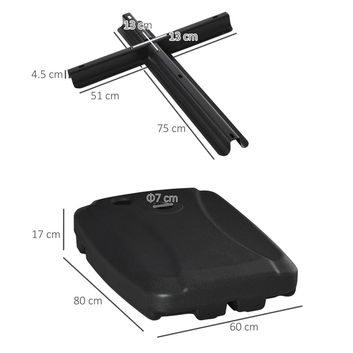 Base per Ombrellone 80x60x17 cm Riempibile fino a 75 kg con Base a T Inclusa Nero