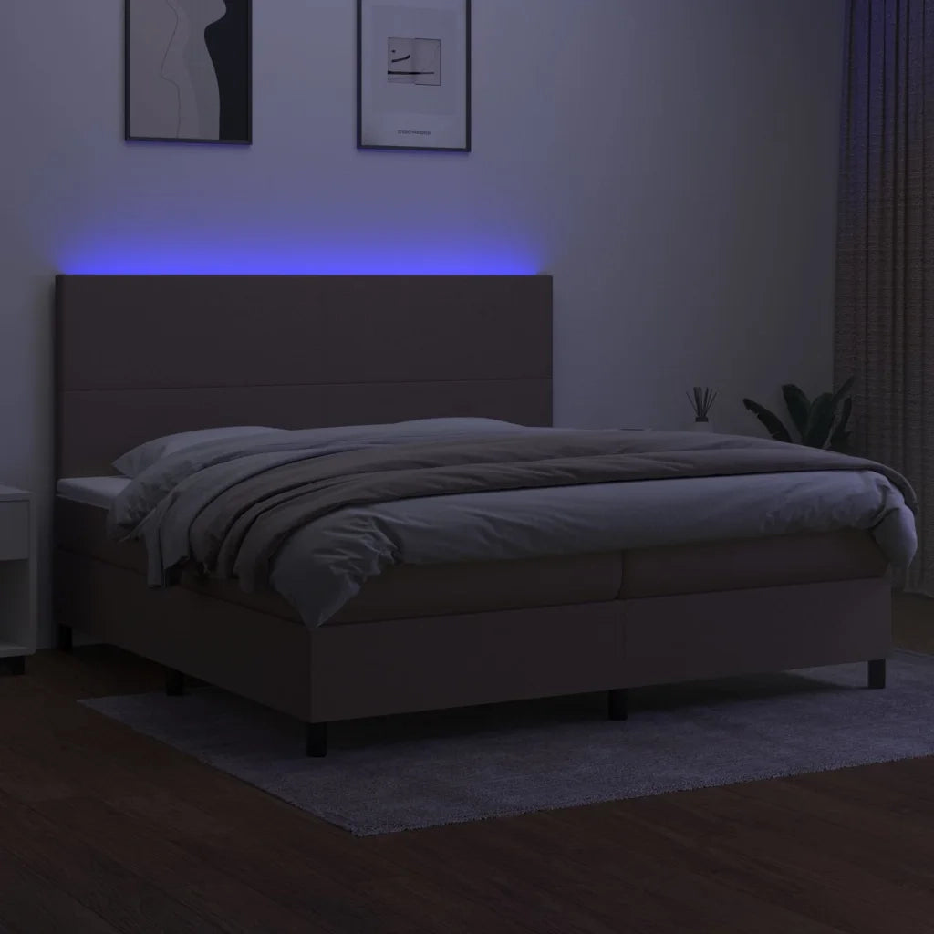 Letto a Molle Materasso e LED tortora 200x200cm in Tessuto cod mxl 58350