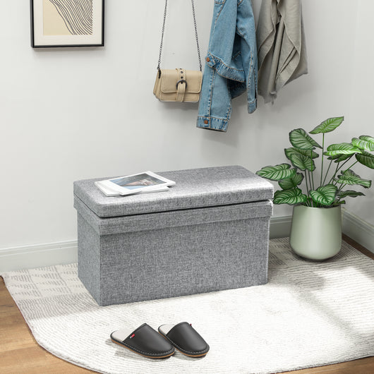 Panca Contenitore 76x50x73 cm con Schienale e Vano da 77L Rivestimento in Tessuto Grigio