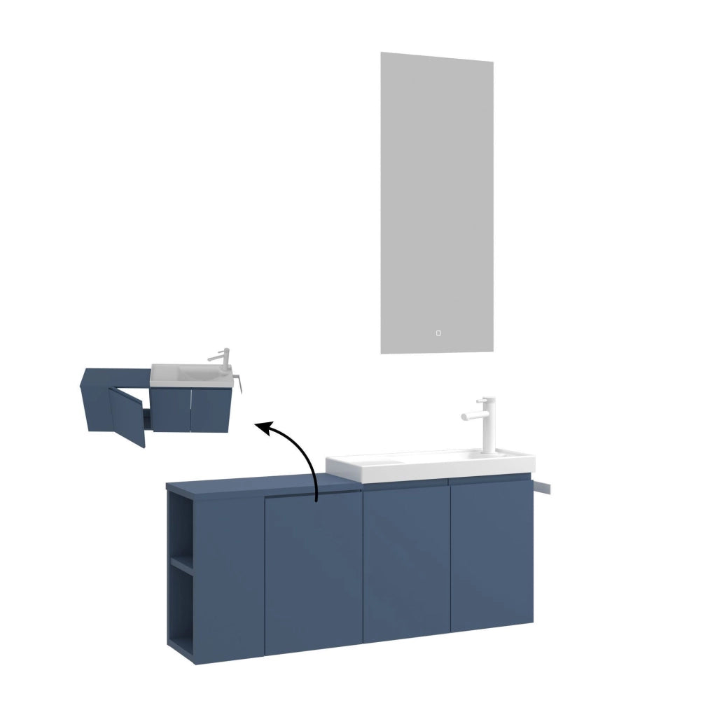 Set mobile lavabo con specchio (2 pezzi) "Ferla 110" - 110 x 22 x 45 cm - Blu opaco