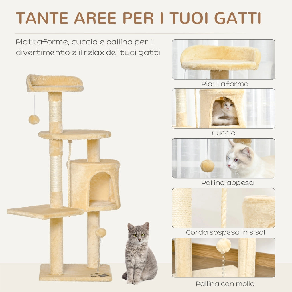 Tiragraffi per Gatti in Legno con Cuccia e Giocattoli ¨C zephmum ¨C Grigio 40x30x114 cm