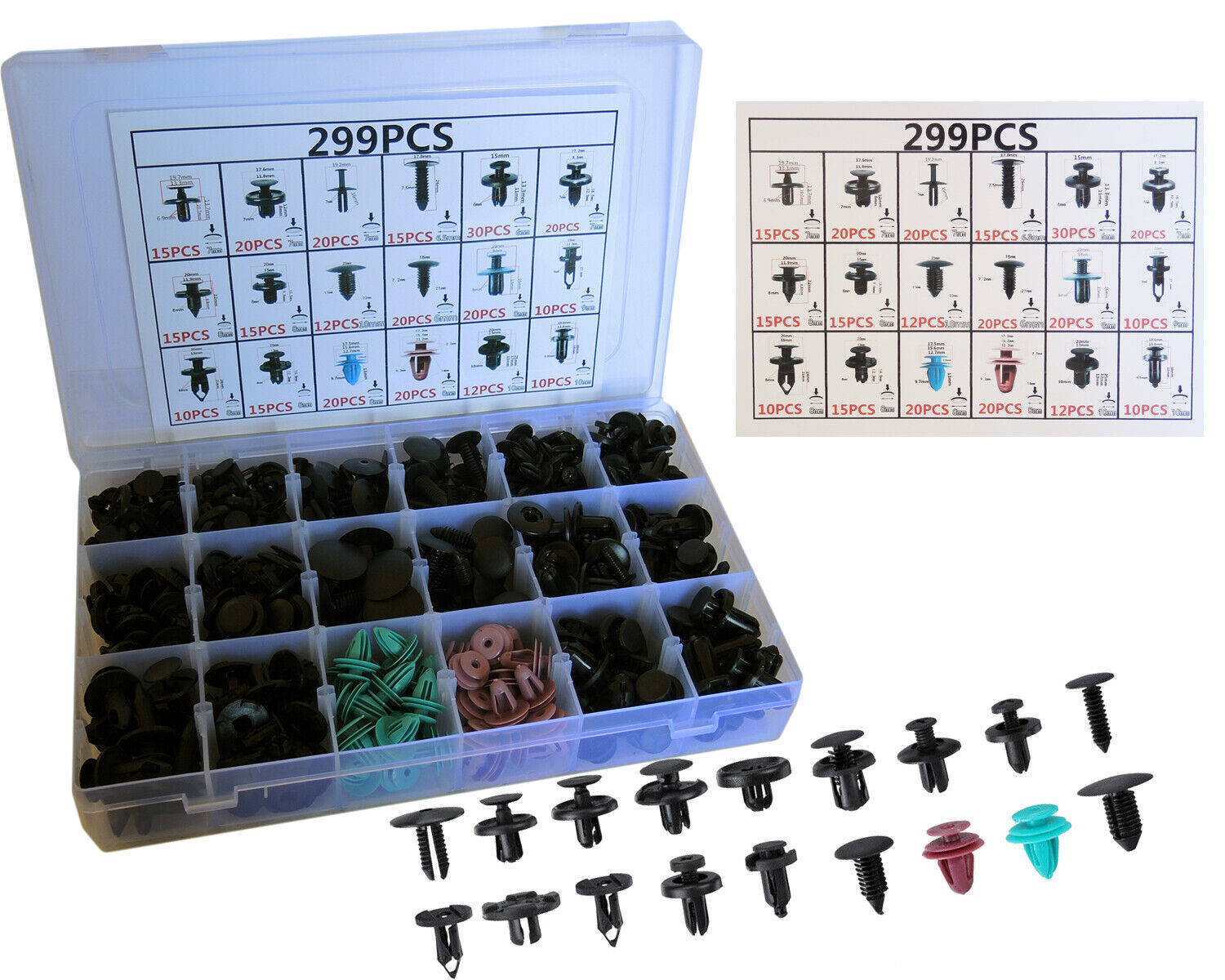 299PZ PLASTICA TRIM CLIP RIVETTI CLIP KIT Fermi di Spinta Auto Abitacolo ESTERNI