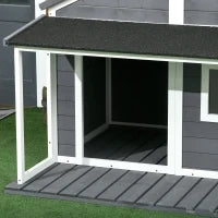 Cuccia per Cani da Esterno con Terrazza, Finestra e Tetto Impermeabile, 124x112x105cm, Grigio