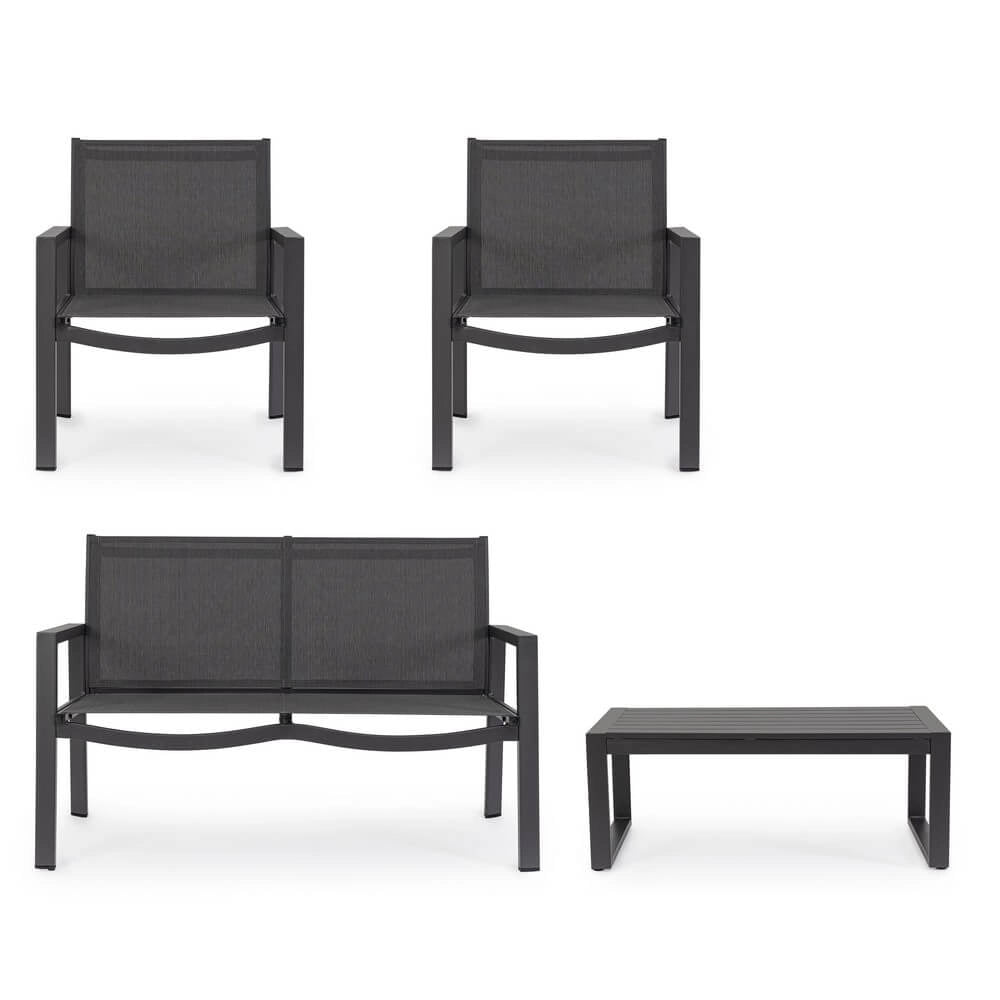 Set da 4 pezzi salotto da giardino in alluminio e textilene - QUIETUDE