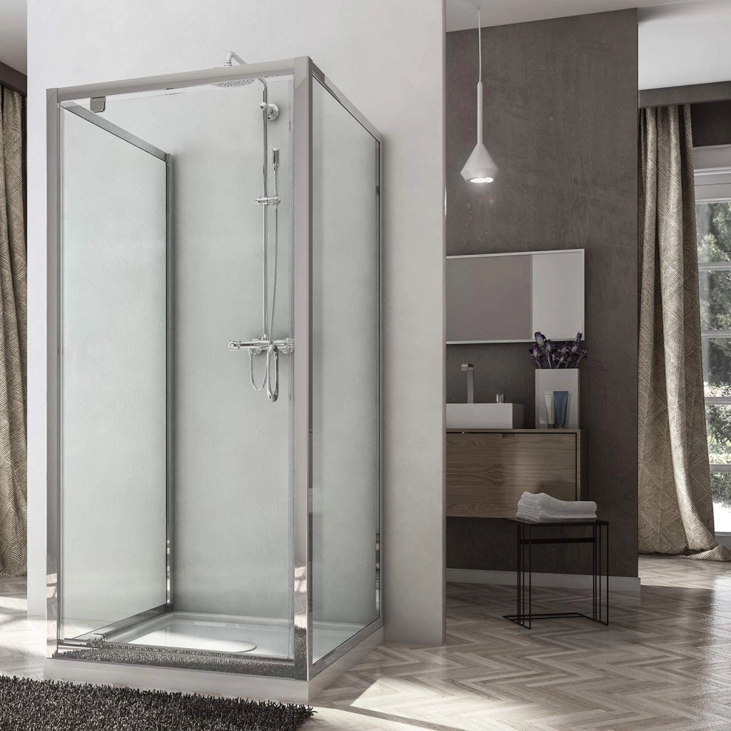 Box Doccia 3 Lati 75x75x75 cm 1 Anta Battente in Cristallo Trasparente 6mm H185 Fosterberg Koge Trio
