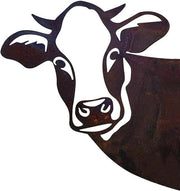 Decorazione di Murale in Acciaio Smeato - Opera d'Arte per Esterni - Scultura di Mucca in Acciaio Smeato - Decorazione per Giardino e Murale Rurale.