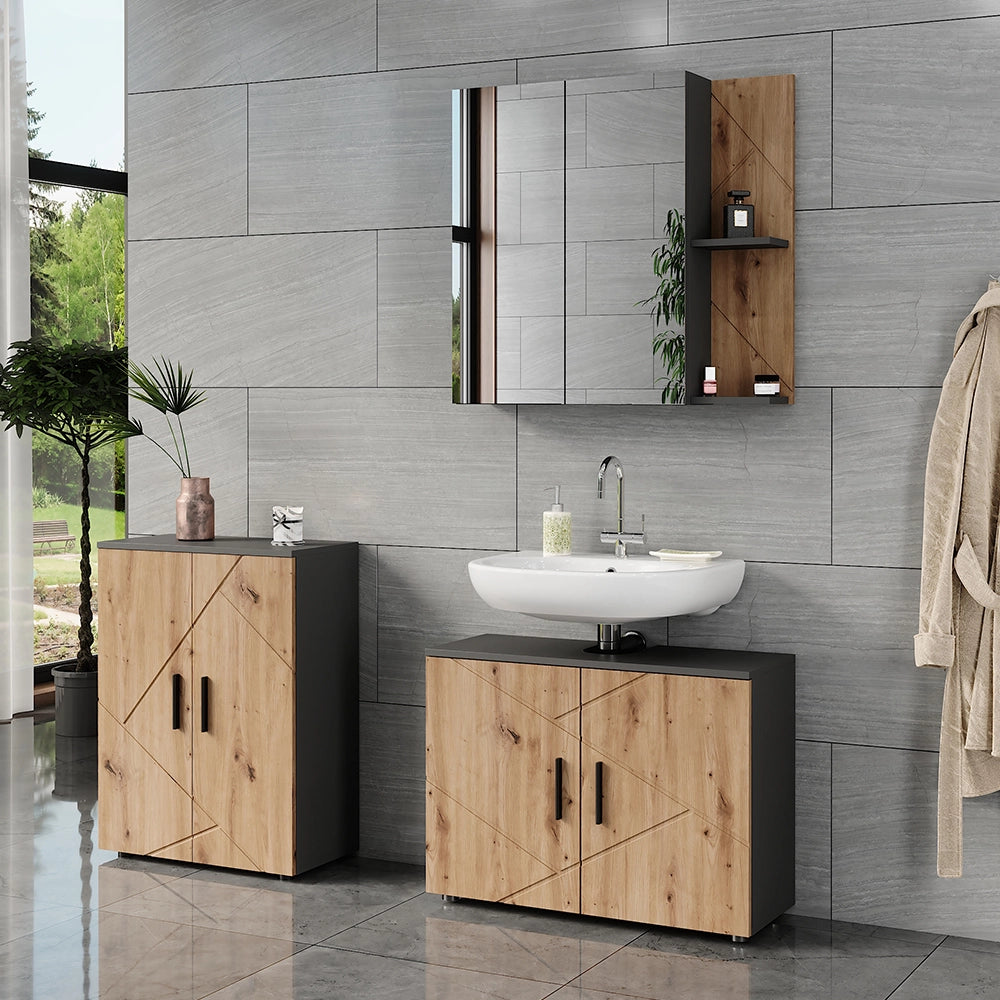 Vicco Set di mobili da bagno Antracite/Artisan 3 parti