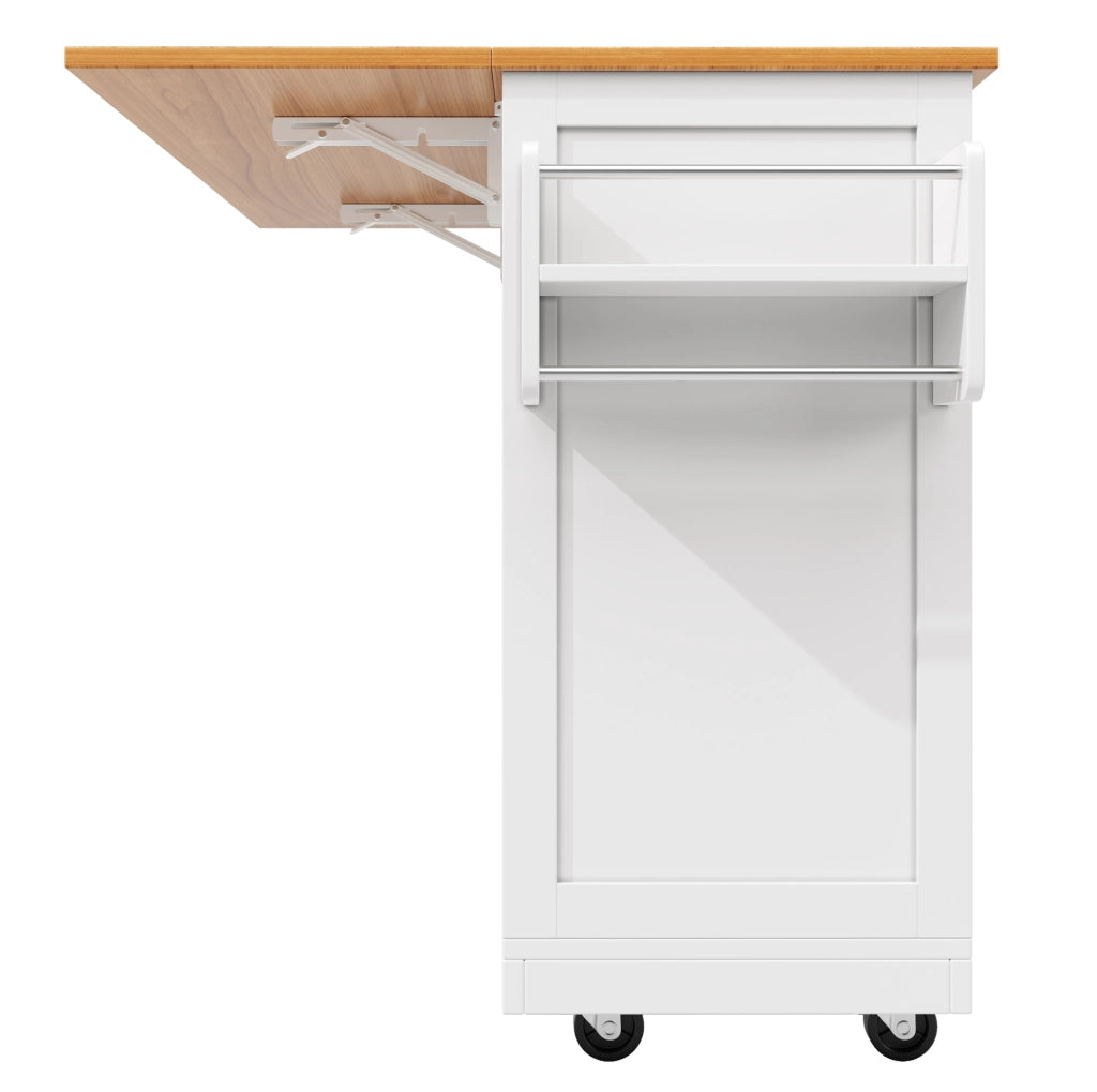 Carrello da cucina 140x70x93.5 cm con piano pieghevole in MDF bianco