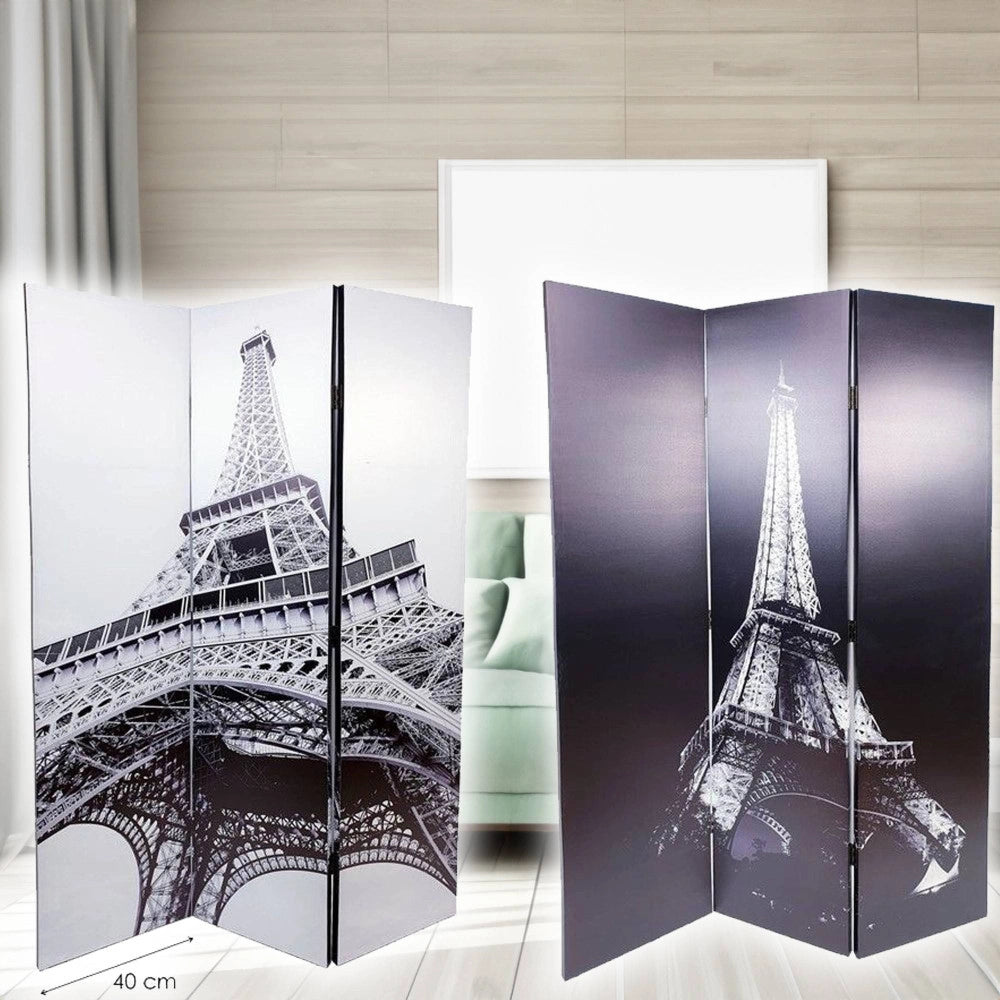 Trade Shop - Paravento Separe Divisorio Con 3 Pannelli 180x120cm Stampa Fronte Retro Parigi -