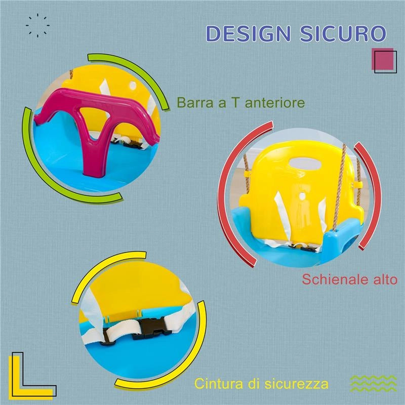 ALTALENA BAMBINI 3 IN 1 DA INTERNO ED ESTERNO, CORDA REGOLABILE E CINTURA DI SICUREZZA ETÀ 9-36 MESI BLU