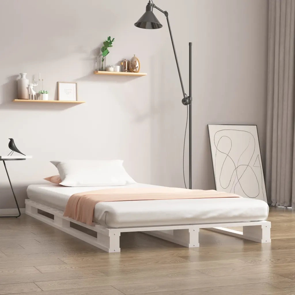 Letto a Pallet Bianco 90x200 cm in Legno Massello di Pino