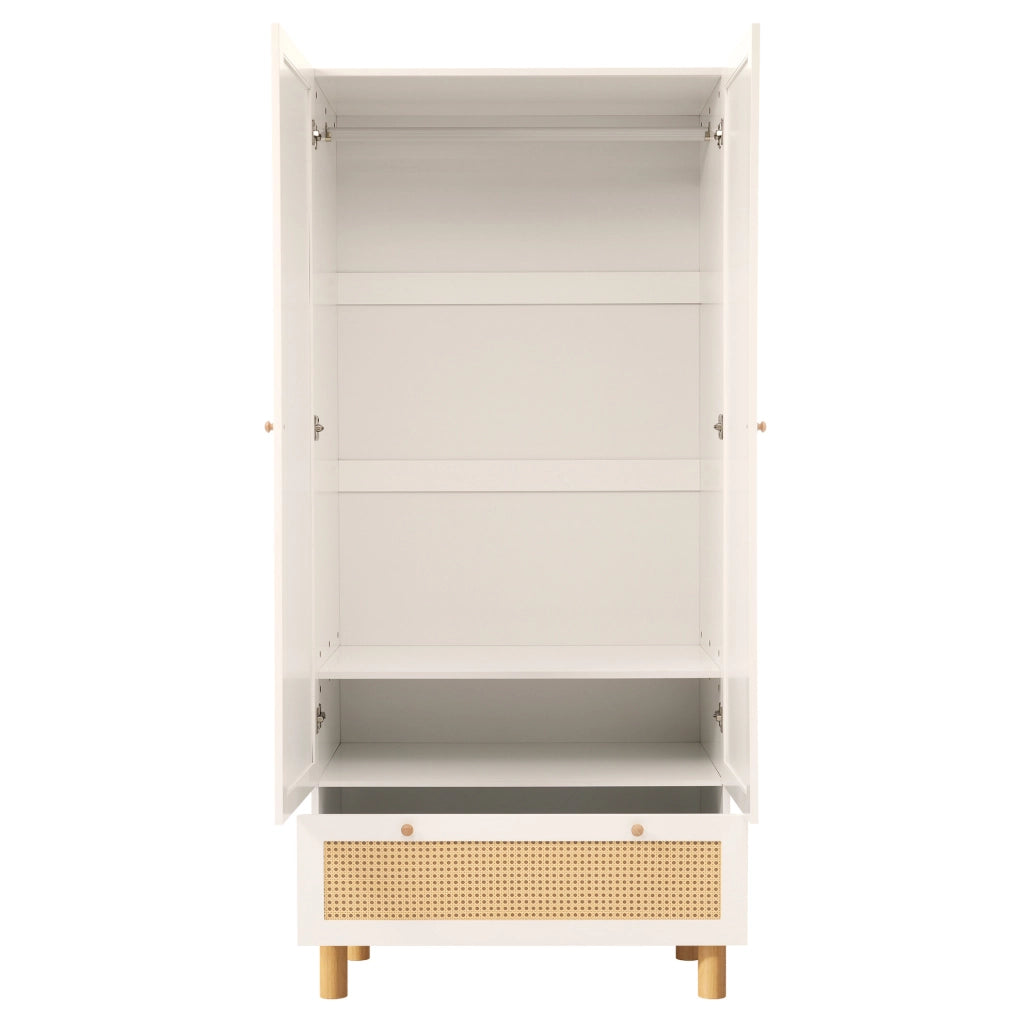 Armadio guardaroba 180.5x85.5x52 cm con cassetto e ripiani regolabili in legno bianco