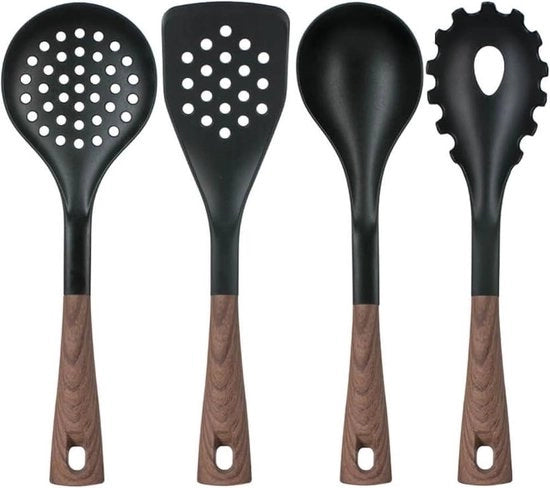 Set di accessori per cucina in acciaio, spatola di acciaio, cucchiaio di gomma, pentola a pressione per pasta resistente al calore