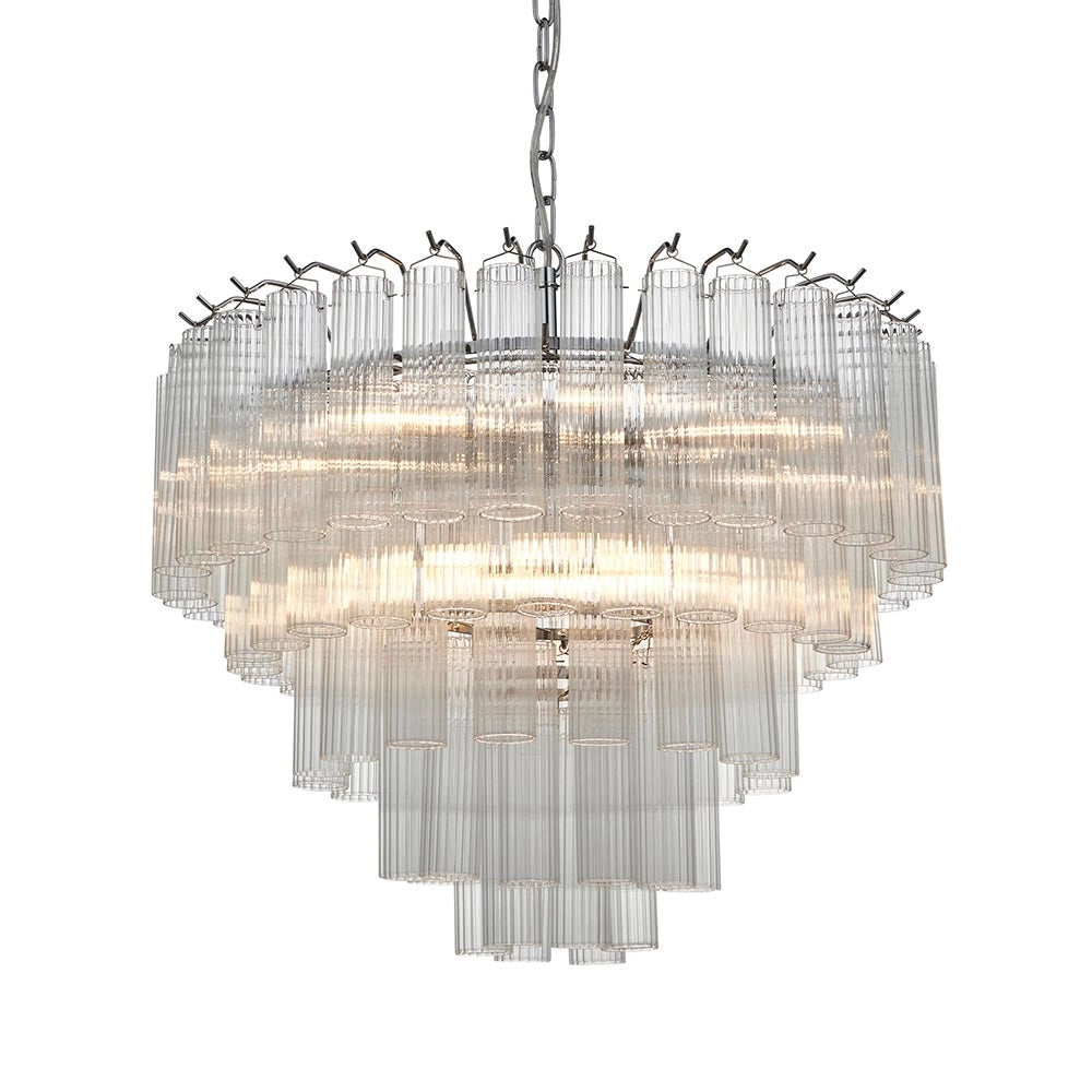 Lampadario Toulouse Endon nichel vetro rigato 12xG9