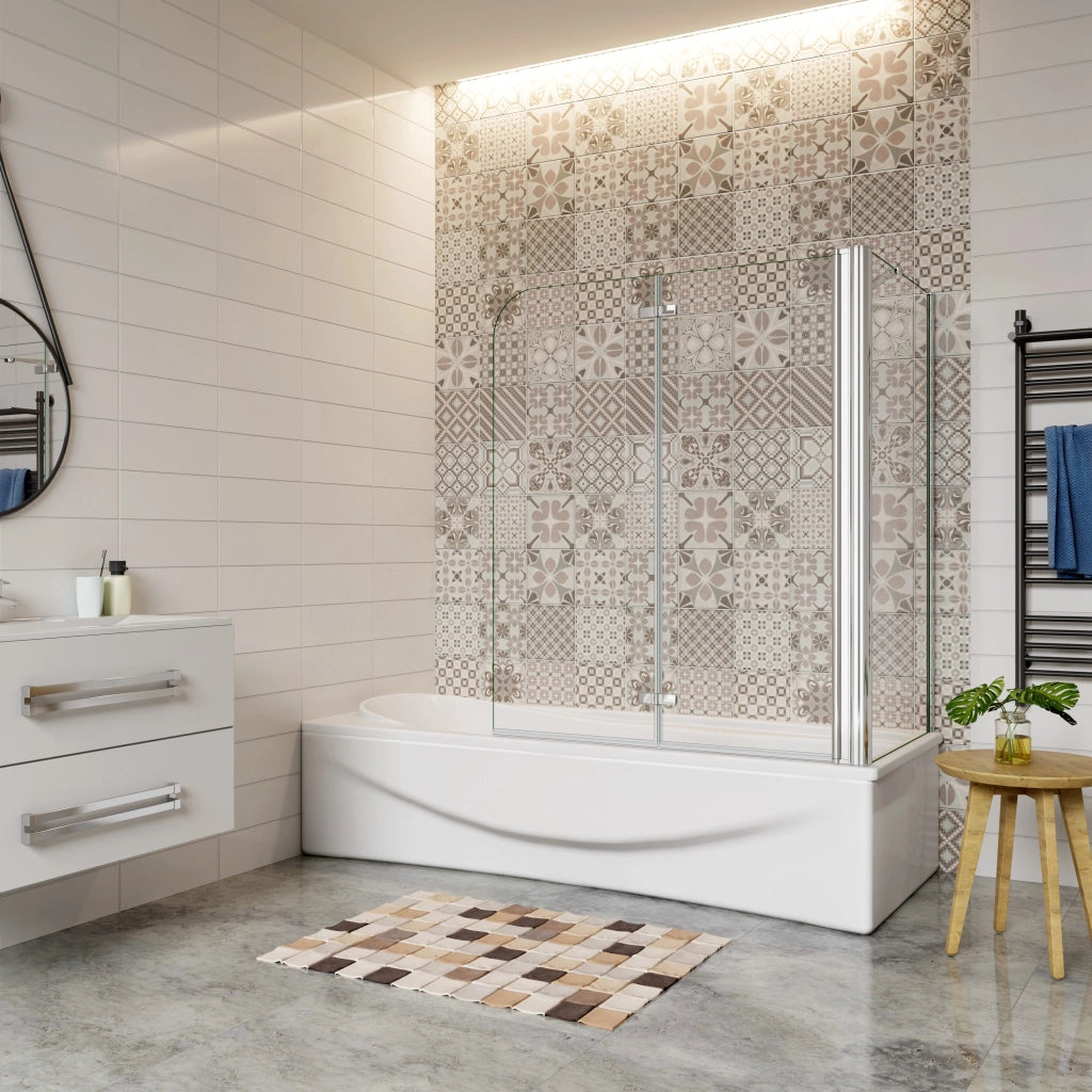 H.140 cm Sopravasca da Bagno Doccia con Parete Fissa 90x70 cm Due Ante Pieghevoli a Libro Vetro Temperato Trasparente 6 mm Anticalcare Cromo Lucido